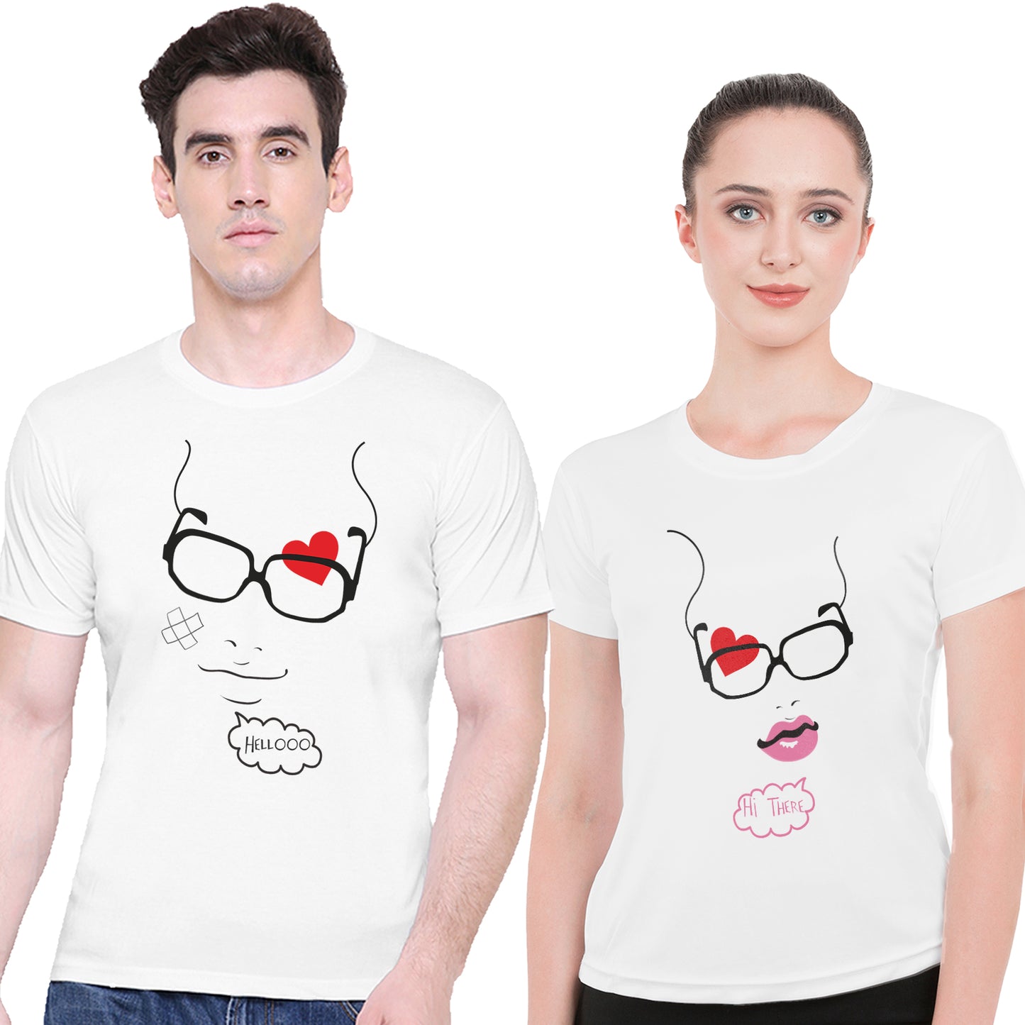 Hello Hi matching Couple T shirts- White