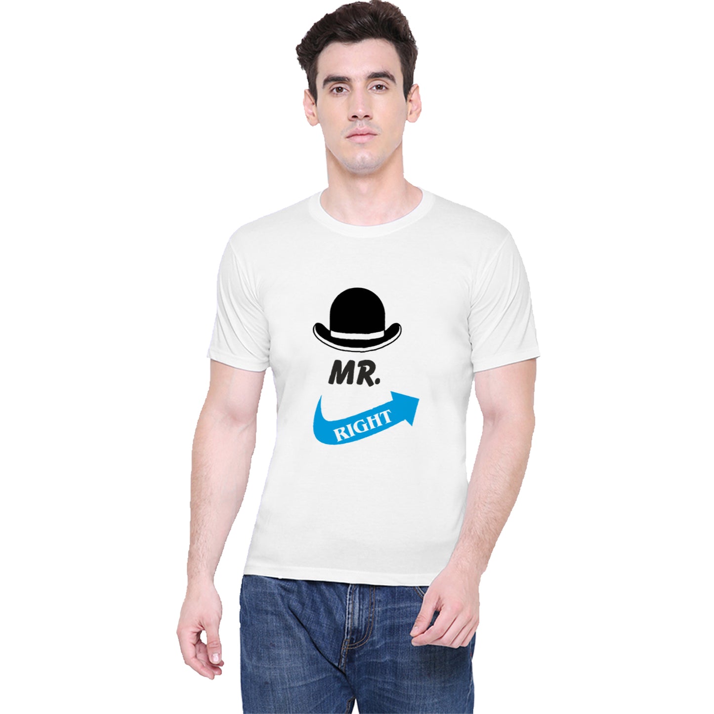 Mr. & Mrs. Right matching Couple T shirts- White
