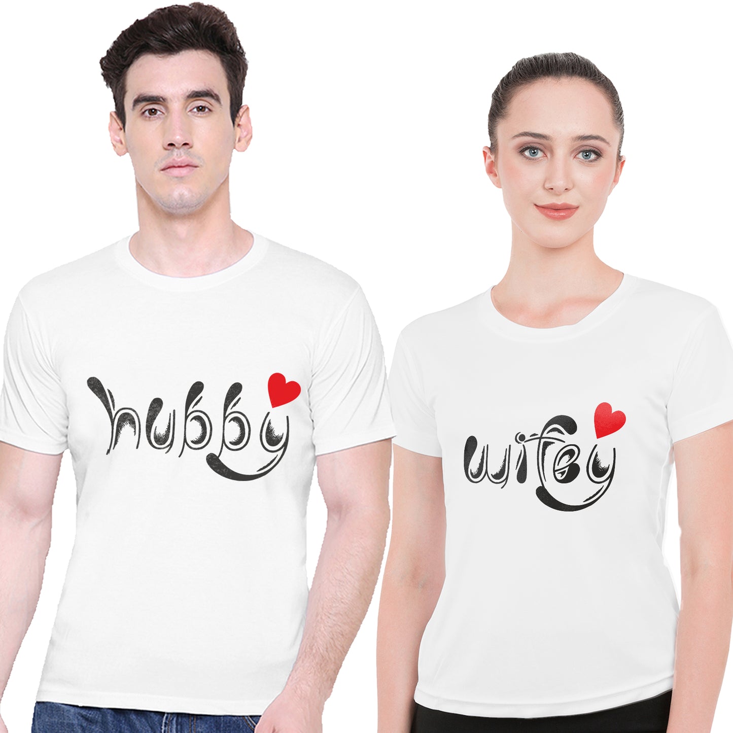 Hubby Wifey matching Couple T shirts- White