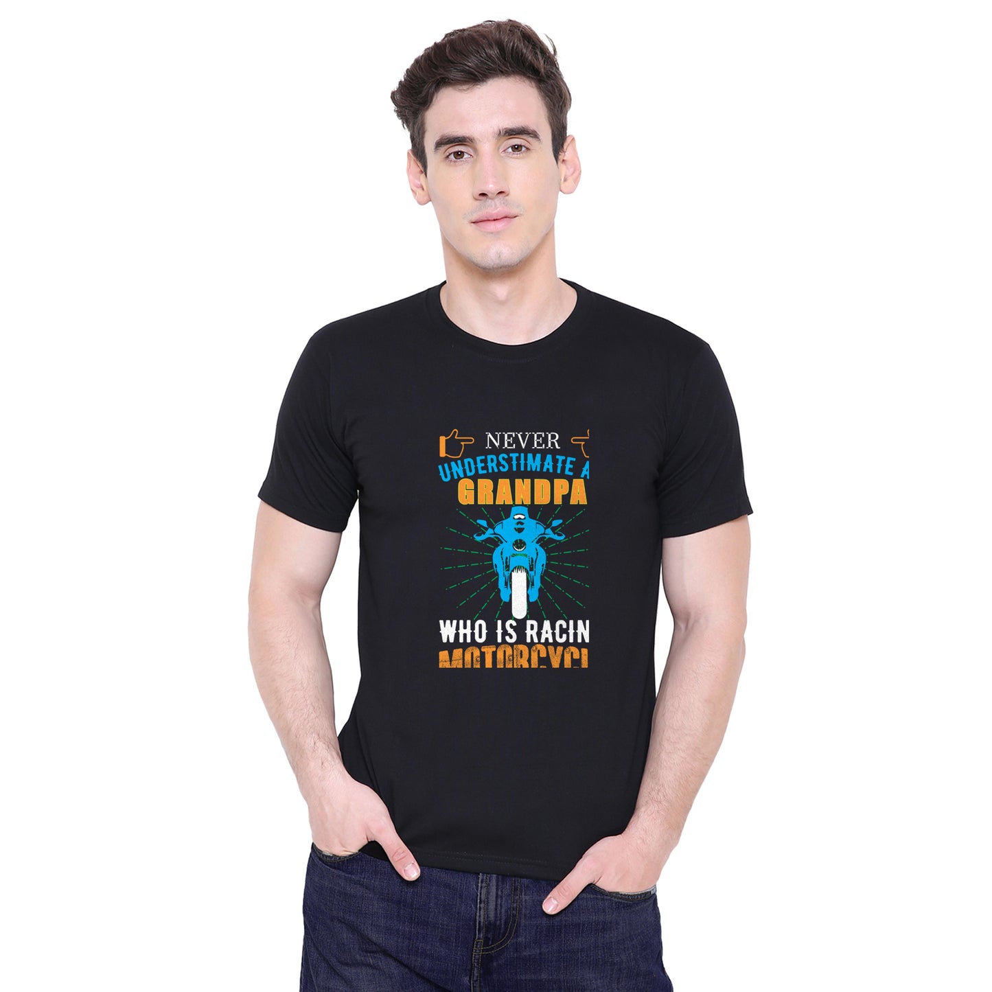 Never underestimate a grandpa who is Motorcycle Racer quote Biker t shirts - Black