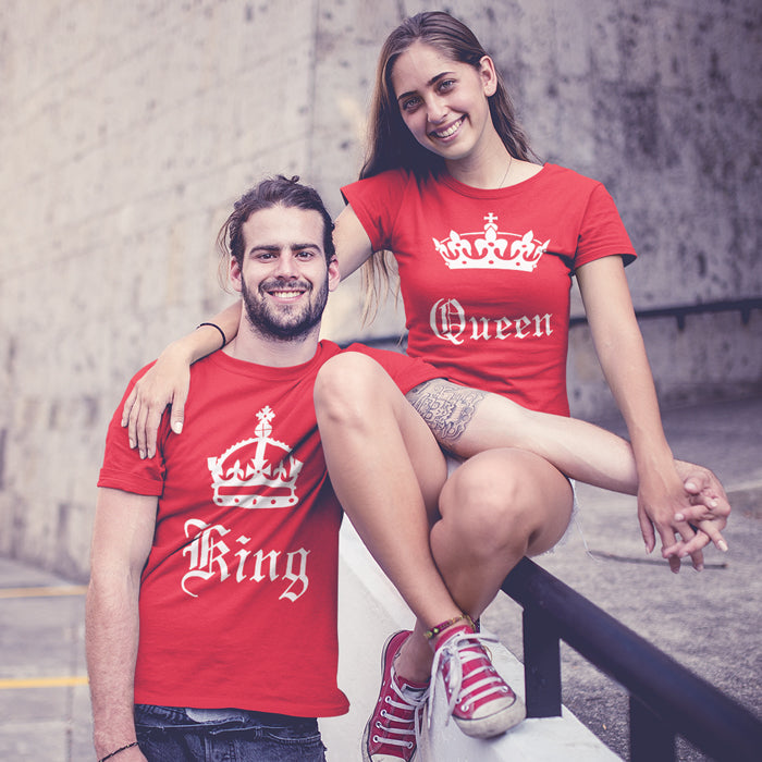 King Queen  Matching Couple Tshirt for Men & Women Cotton Printed Regular Fit Tshirts-  (Set of 2)-05