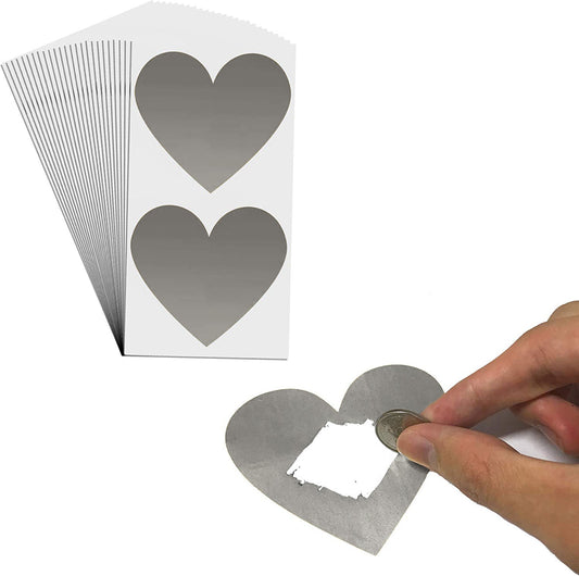 iberry's 1.35 x 1.50 Scratch Off Label Stickers|Silver Scratch Stickers for Baby Shower, Sale Events, Festival Offers, Sale Offers,Surprising |Heart Shape Peel Off Scratch Stickers