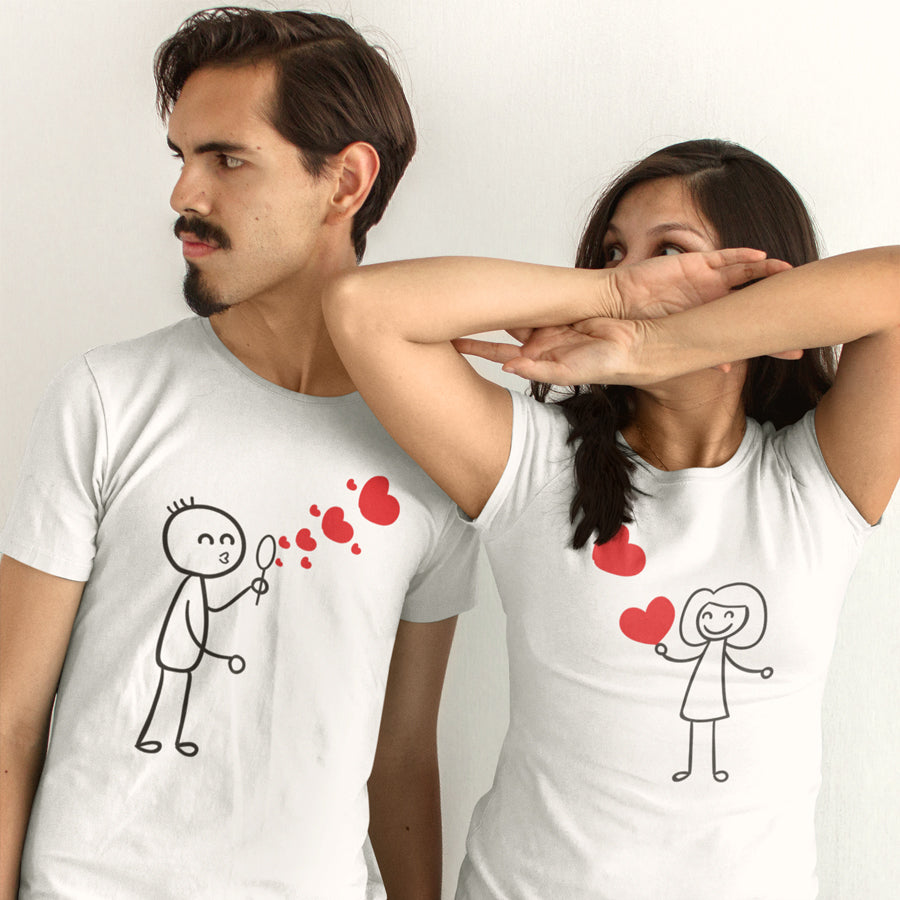 Love Bubble Matching Couple Tshirt for Men & Women Cotton Printed Regular Fit Tshirts-  (Set of 2)-29
