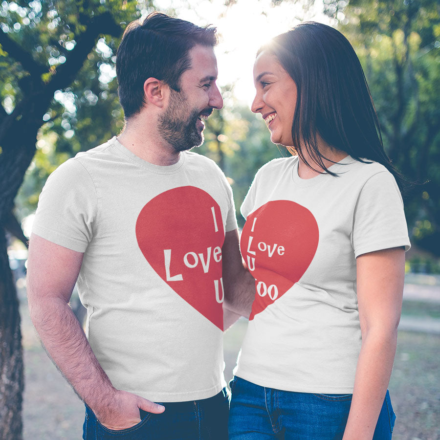 Half Heart Matching Couple Tshirt for Men & Women Cotton Printed Regular Fit Tshirts-  (Set of 2)-24