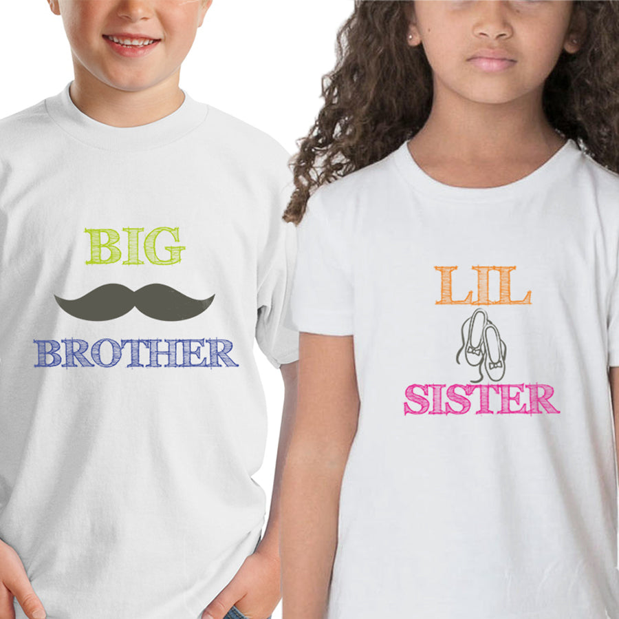 Big brother- Lil sister matching Sibling kids t shirts - white