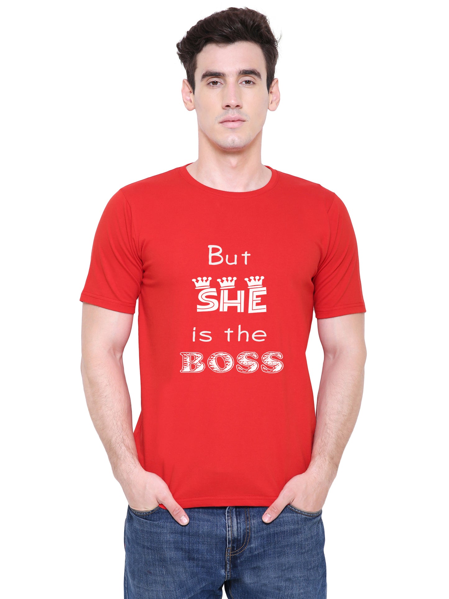 She is the Boss matching Couple T shirts- Red