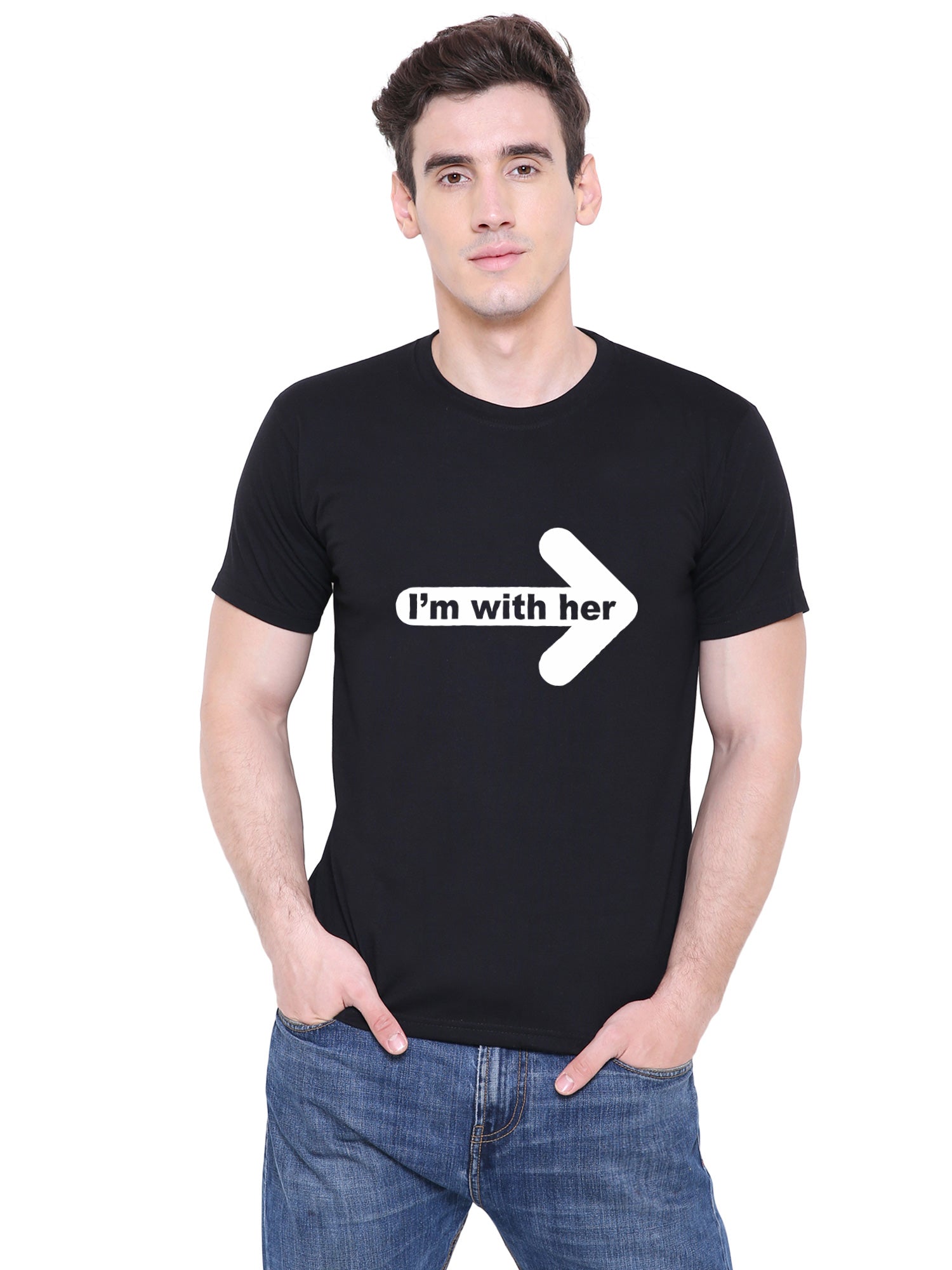 With him & her matching Couple T shirts- Black