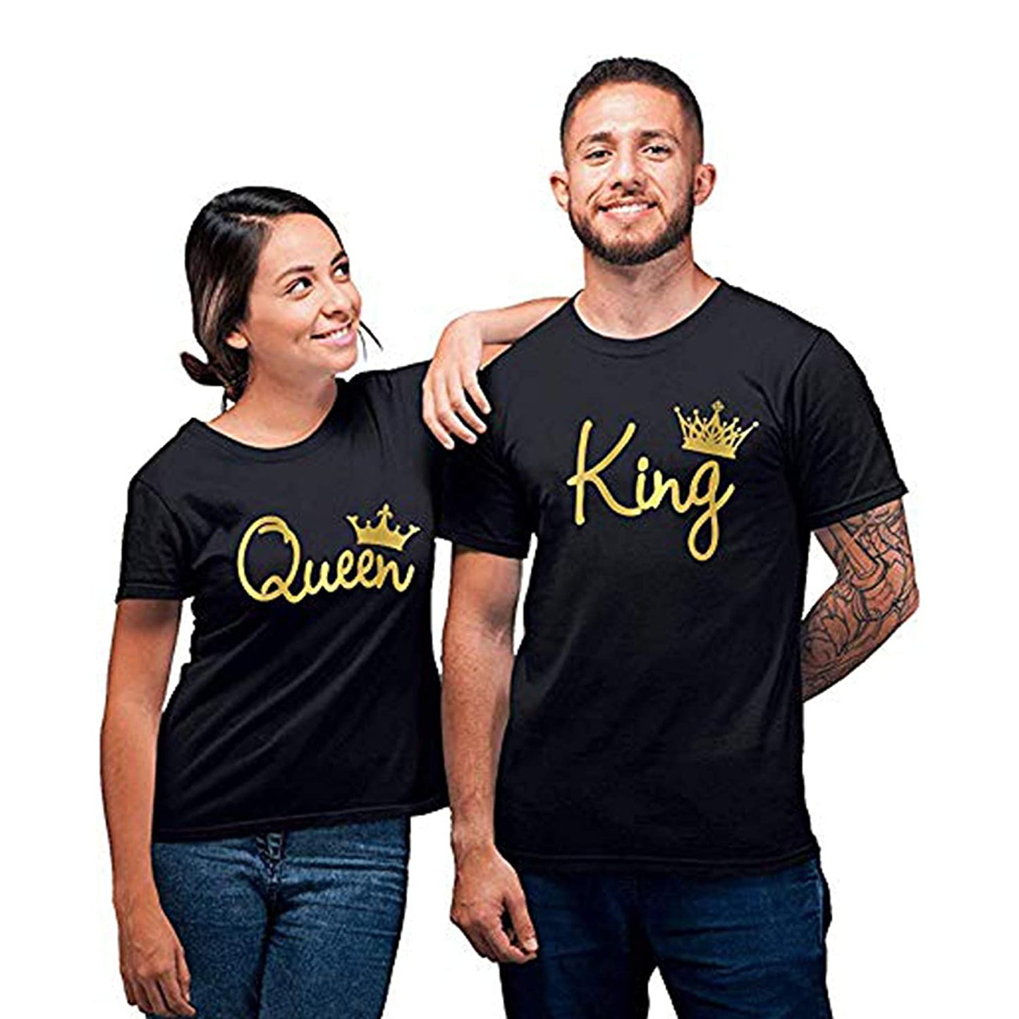 King Queen 2 matching Couple T shirts- Black