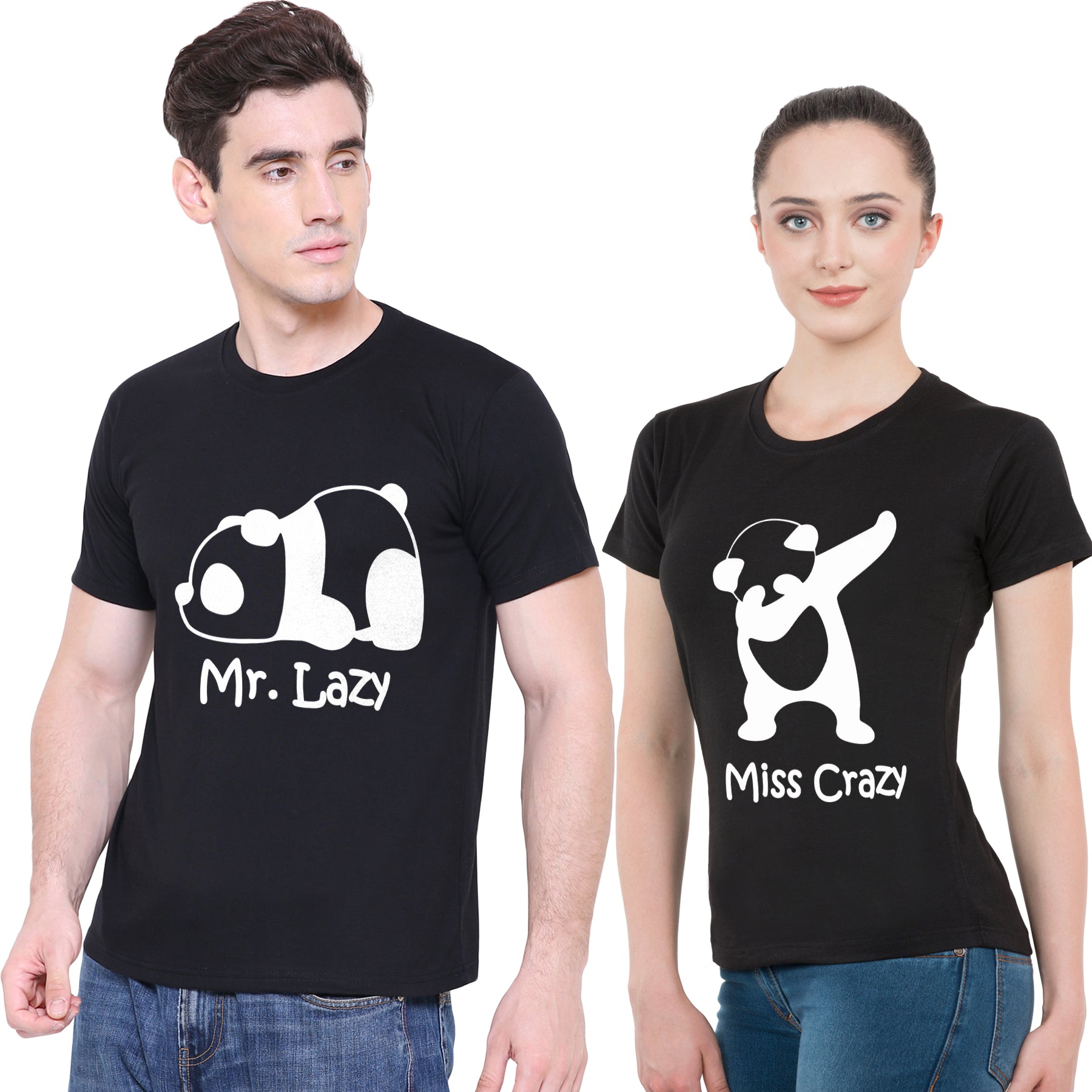 Mr.Lazy-Mrs.Crazy matching Couple T shirts- Black
