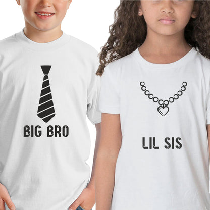 Big Bro- Lil Sis Sibling kids t shirts - white