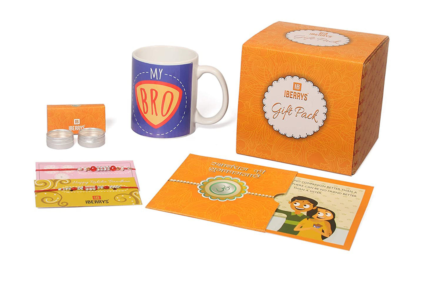 iberry's Set of 2 Rakhi with Raksha Bandhan Card and Roli Chawal and Coffee Mug 350 ml Combo for Men/Boys-02