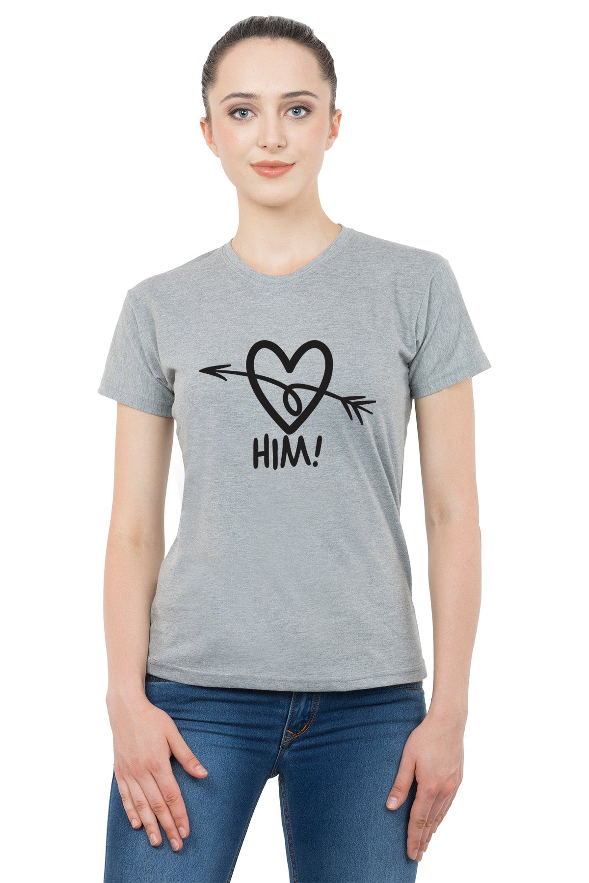 Heart Arrow matching Couple T shirts- Grey