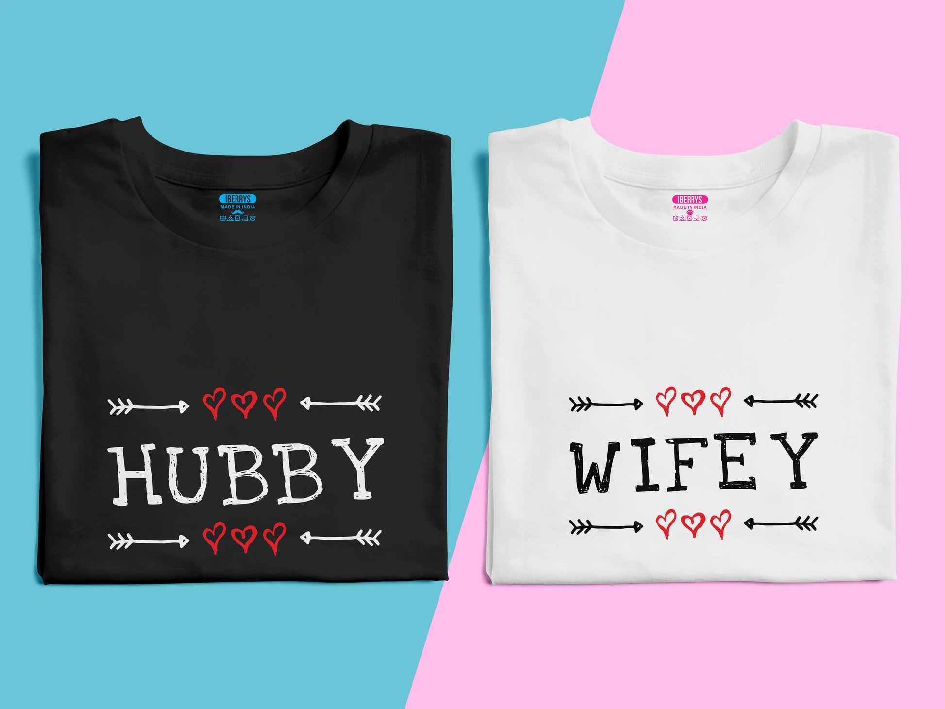 Hubby Wifey 2 matching Couple T shirts- White Black