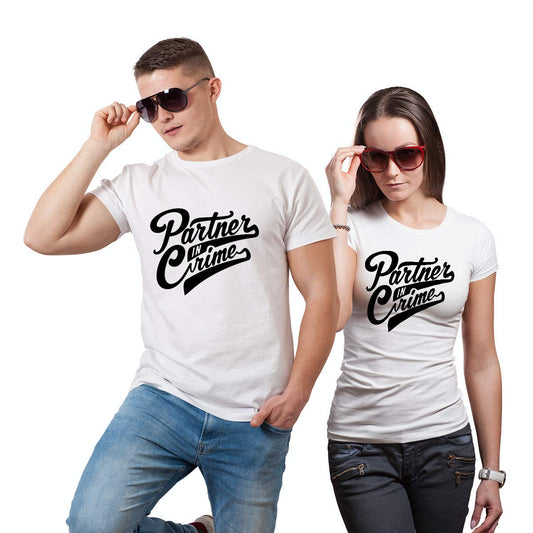 Partner in Crime matching Couple T shirts- White