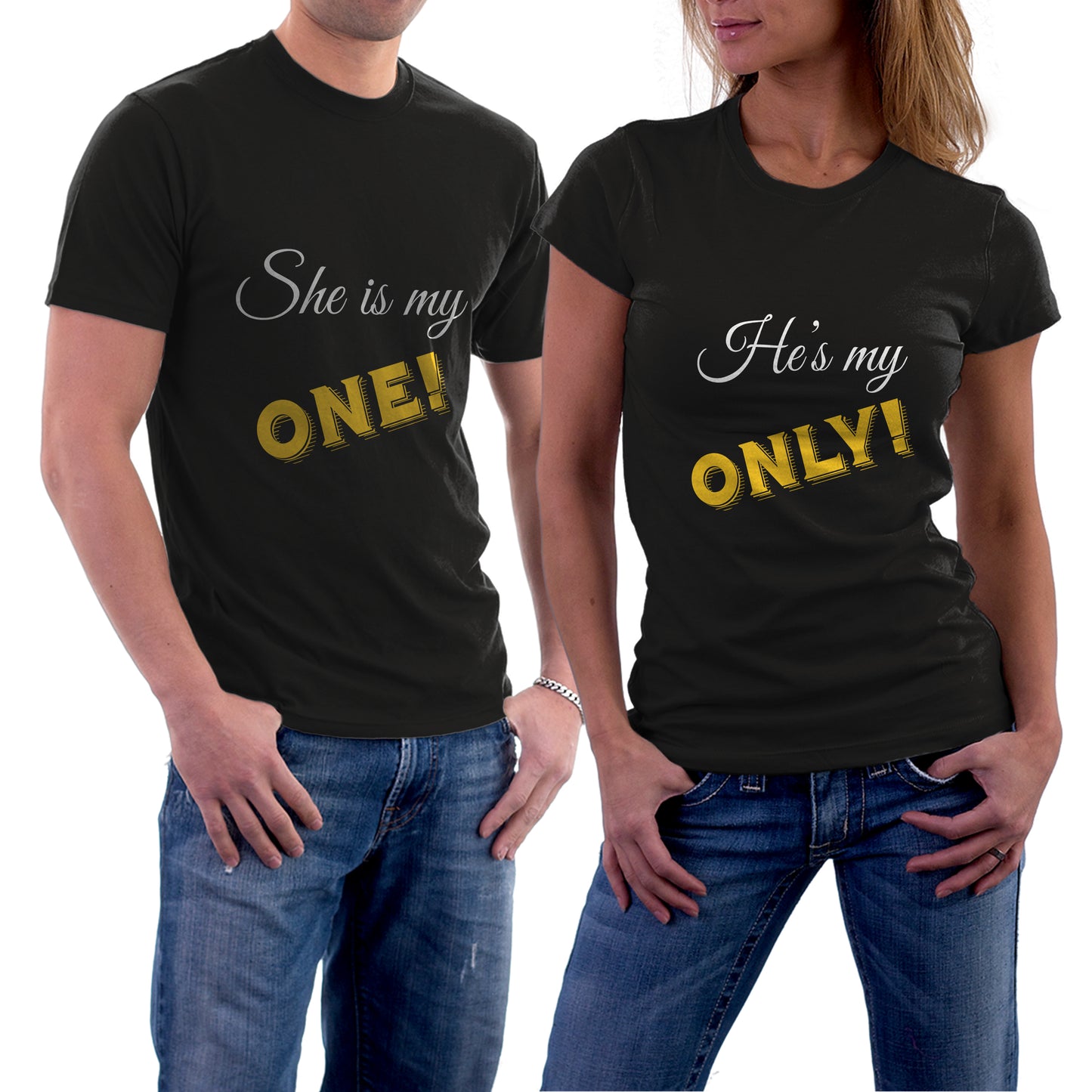 He is only One matching Couple T shirts- White