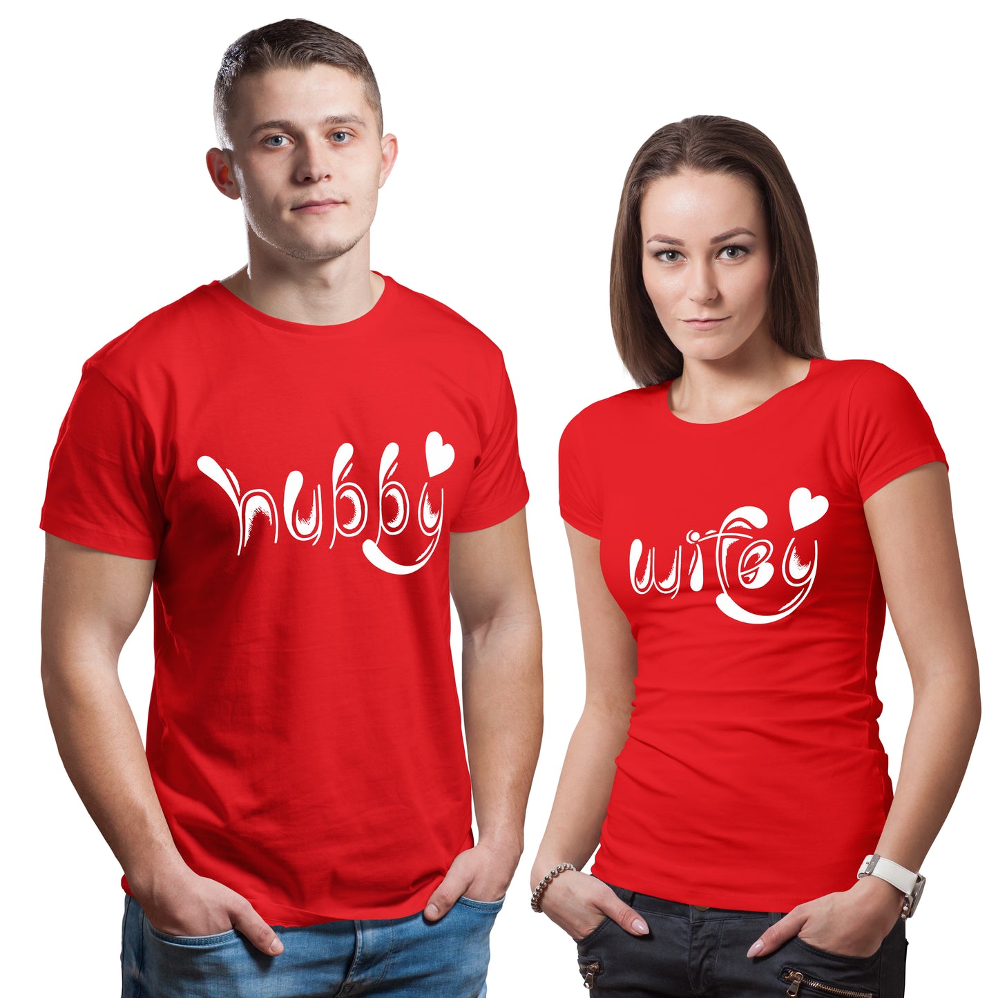Hubby Wifeymatching Couple T shirts- Red