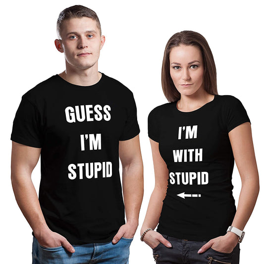 I am with Stupid matching Couple T shirts- White Black