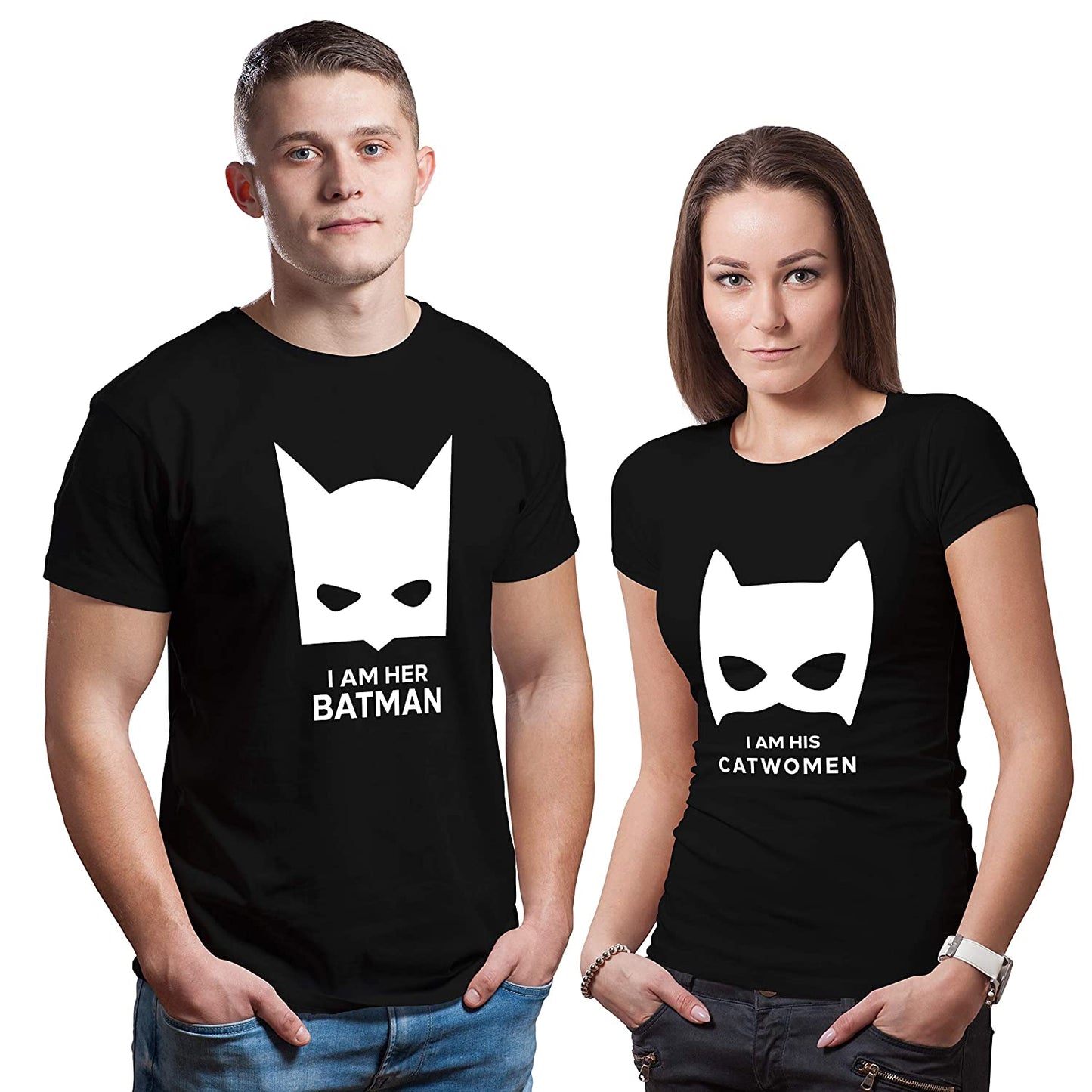 Catman Catwomen matching Couple T shirts- Black