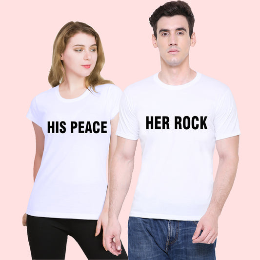 Rock and Peace matching Couple T shirts- White