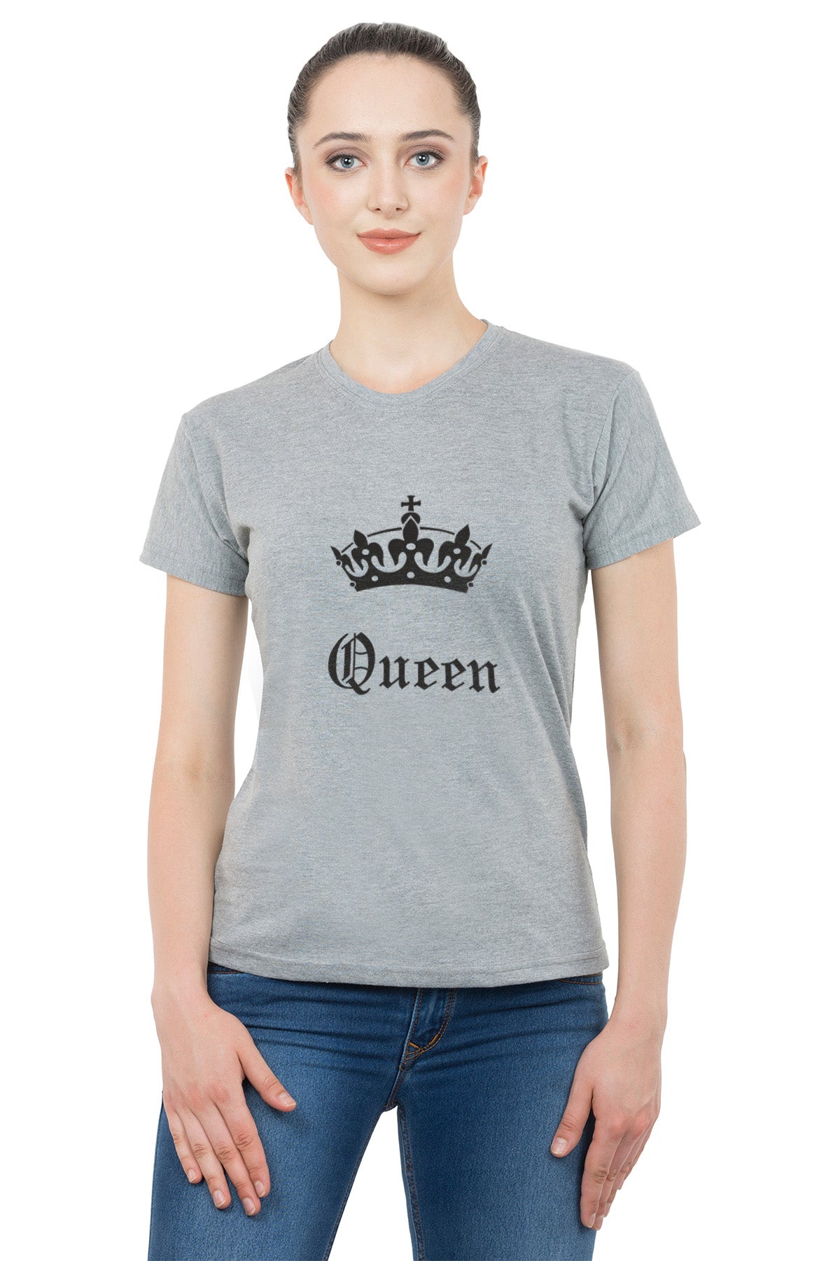 King Queen matching Couple T shirts- Grey