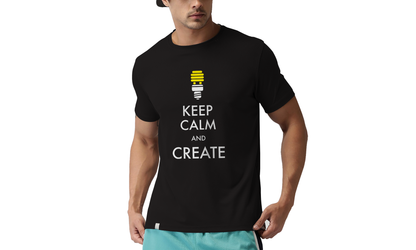 iberry's Printed T-Shirt for Men |Funny Quote Tshirt | Half Sleeve T shirts | Round Neck T Shirt |Cotton T-Shirt for Men- Keep calm and create