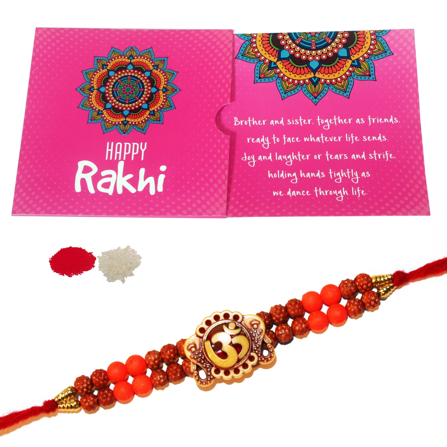 iberry's Rakhi Gift Pack with Set of one Rakhi, Greeting Card and Roli Chawal for Brother|Rakhi Combo with Branded Packaging-2323