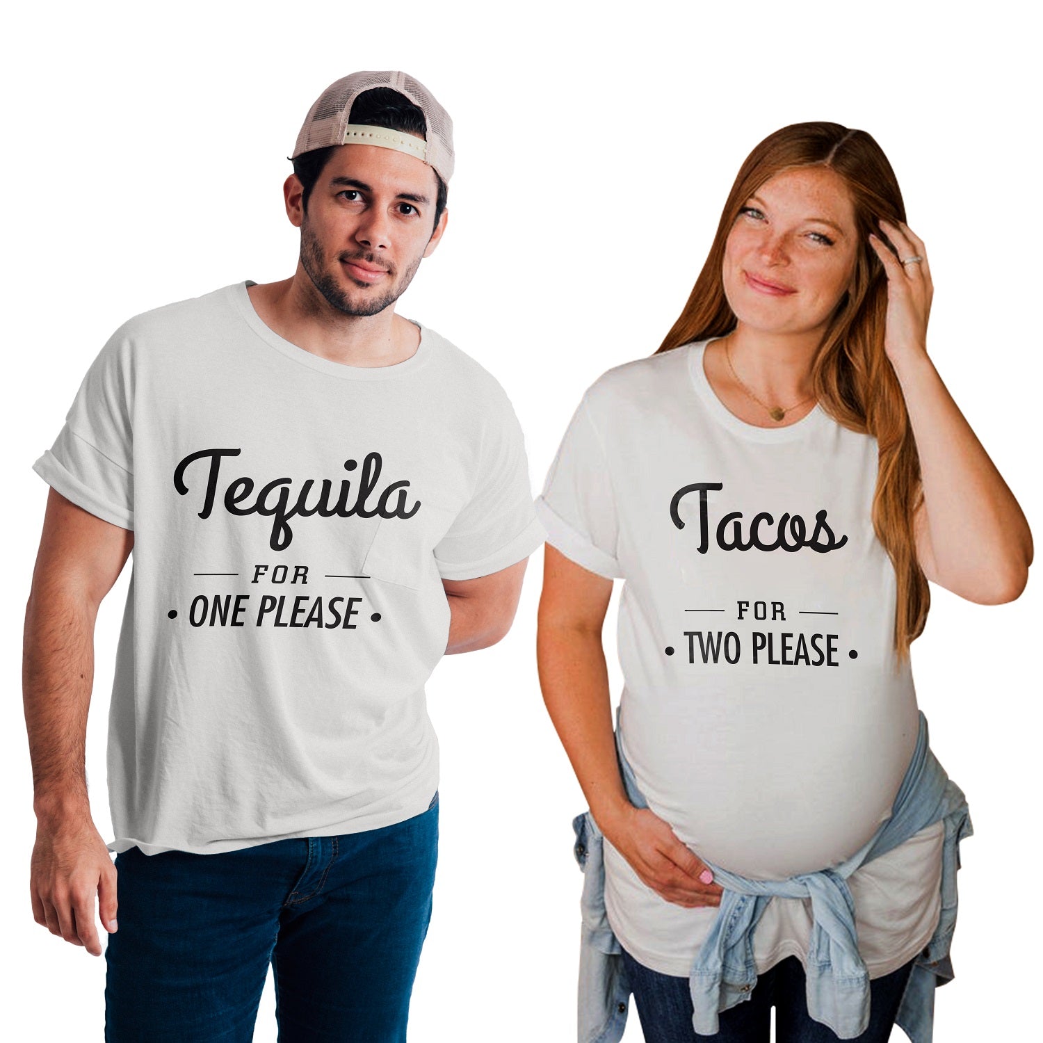 Tacos for Two Maternity Dress|Maternity Couple T shirts- White