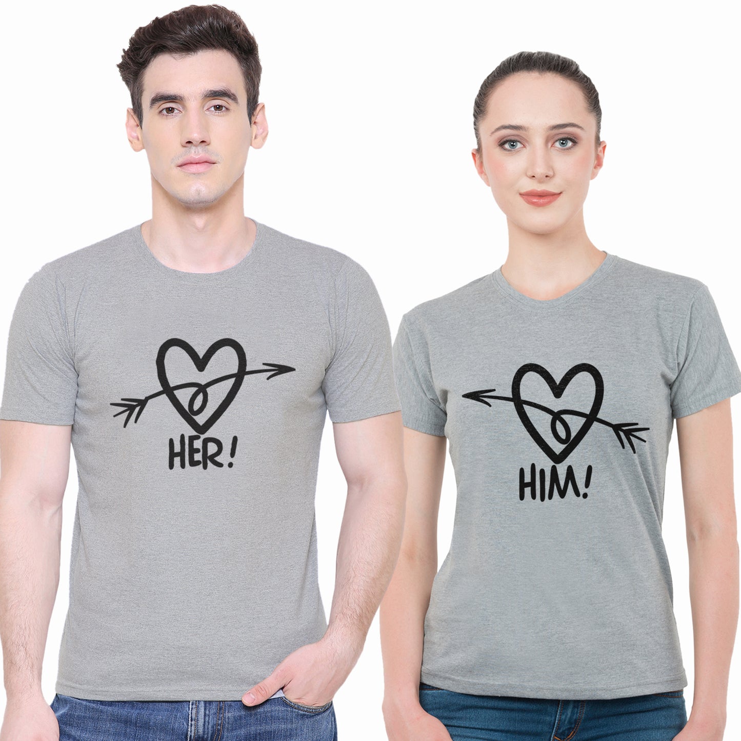 Heart Arrow matching Couple T shirts- Grey