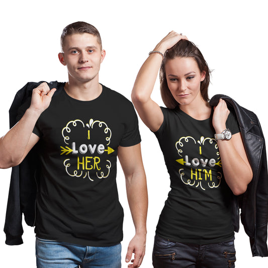 I love him/ I Love her matching Couple T shirts- Black