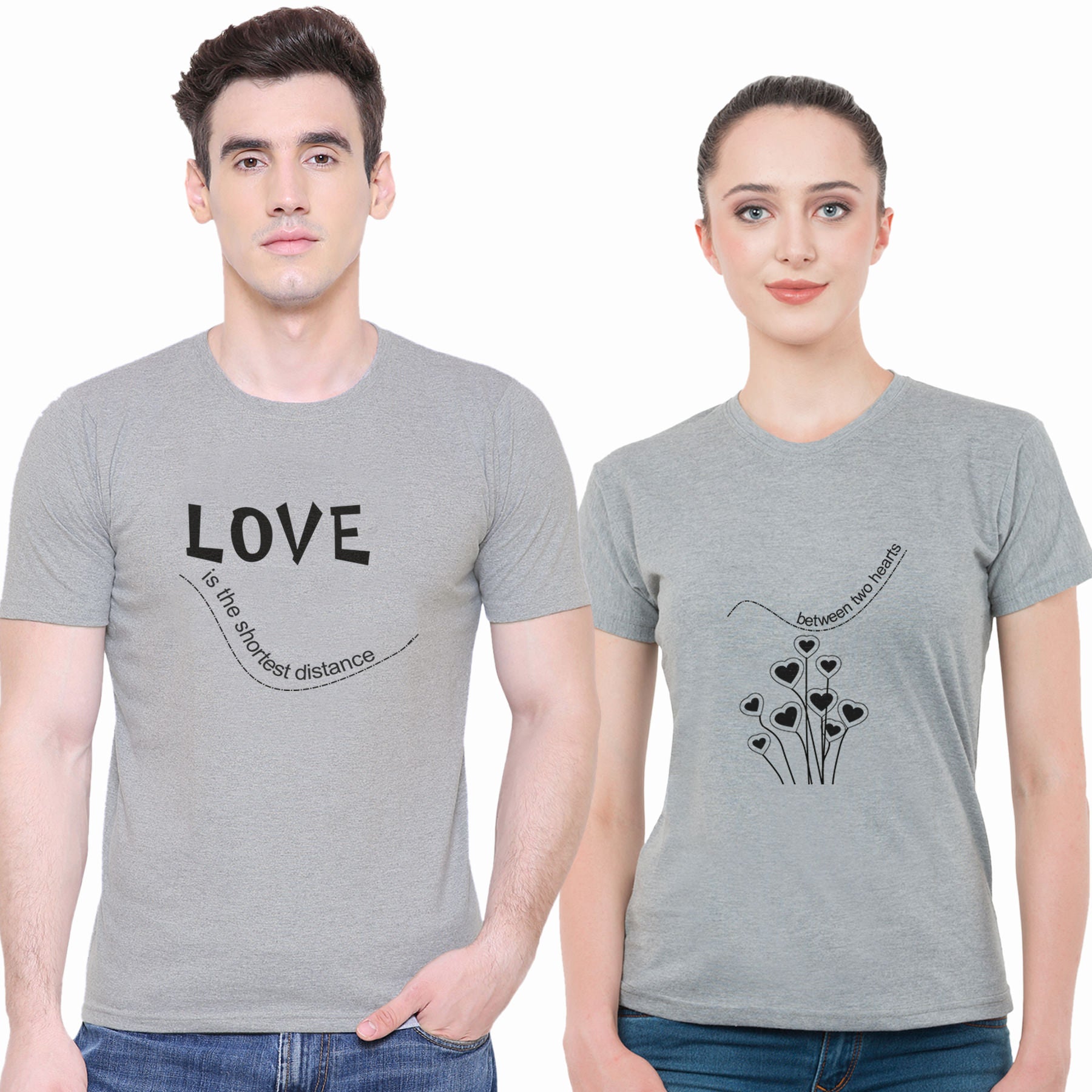 Love distance matching Couple T shirts- Grey