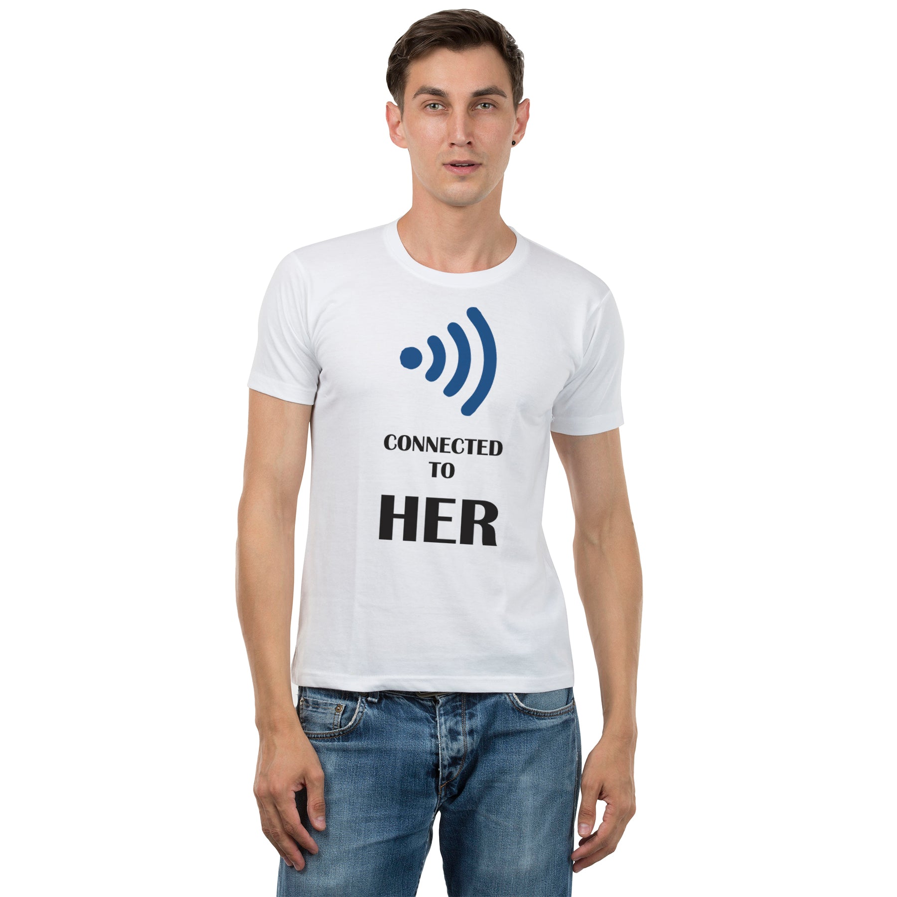 Connected to him/her  matching Couple T shirts- White