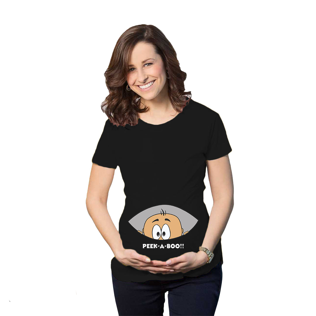 Peek-a-Boo Maternity t shirt for women- Black