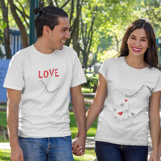 Love distance matching Couple T shirts- White