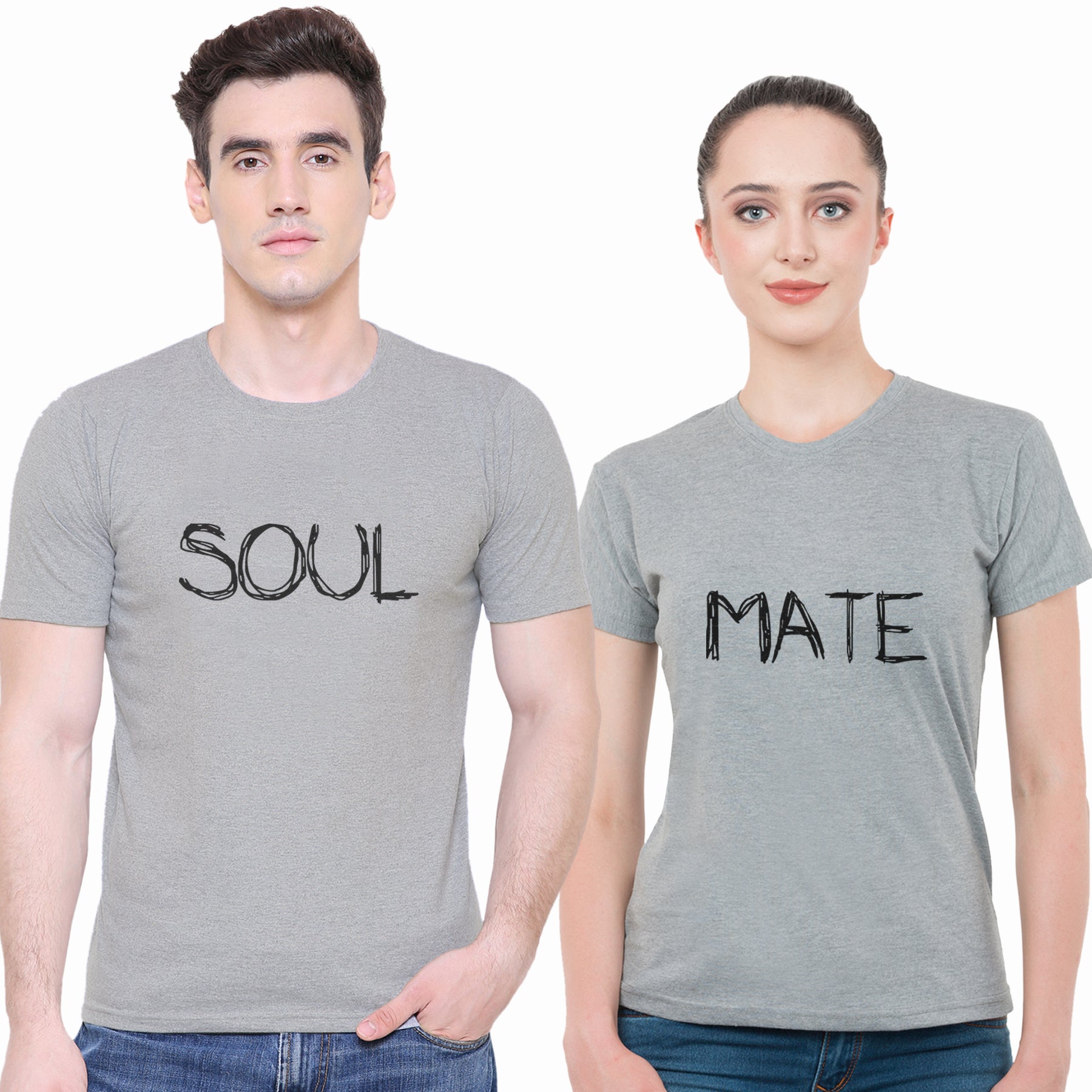 Soul Mate matching Couple T shirts- Grey