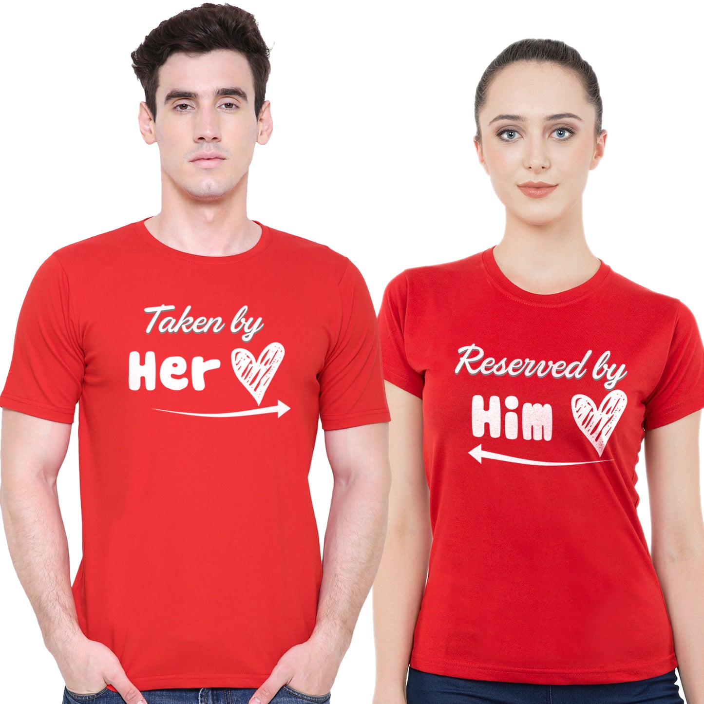 Taken by her Reserved by himmatching Couple T shirts- Red