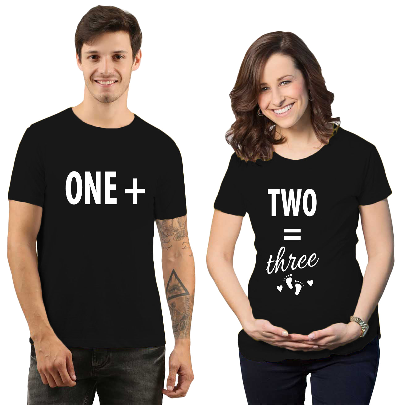 One plus two is equal to three Maternity Dress|Maternity Couple T shirts- Black