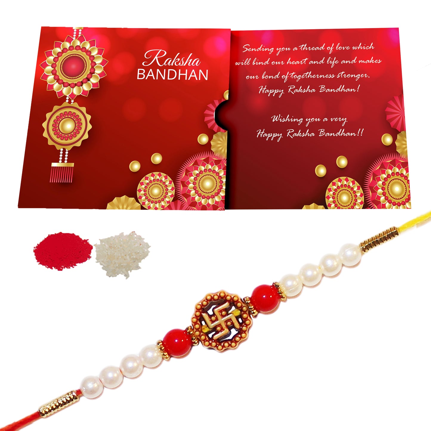 iberry's Rakhi Gift Pack with Set of one Rakhi, Greeting Card and Roli Chawal for Brother|Rakhi Combo with Branded Packaging-3434