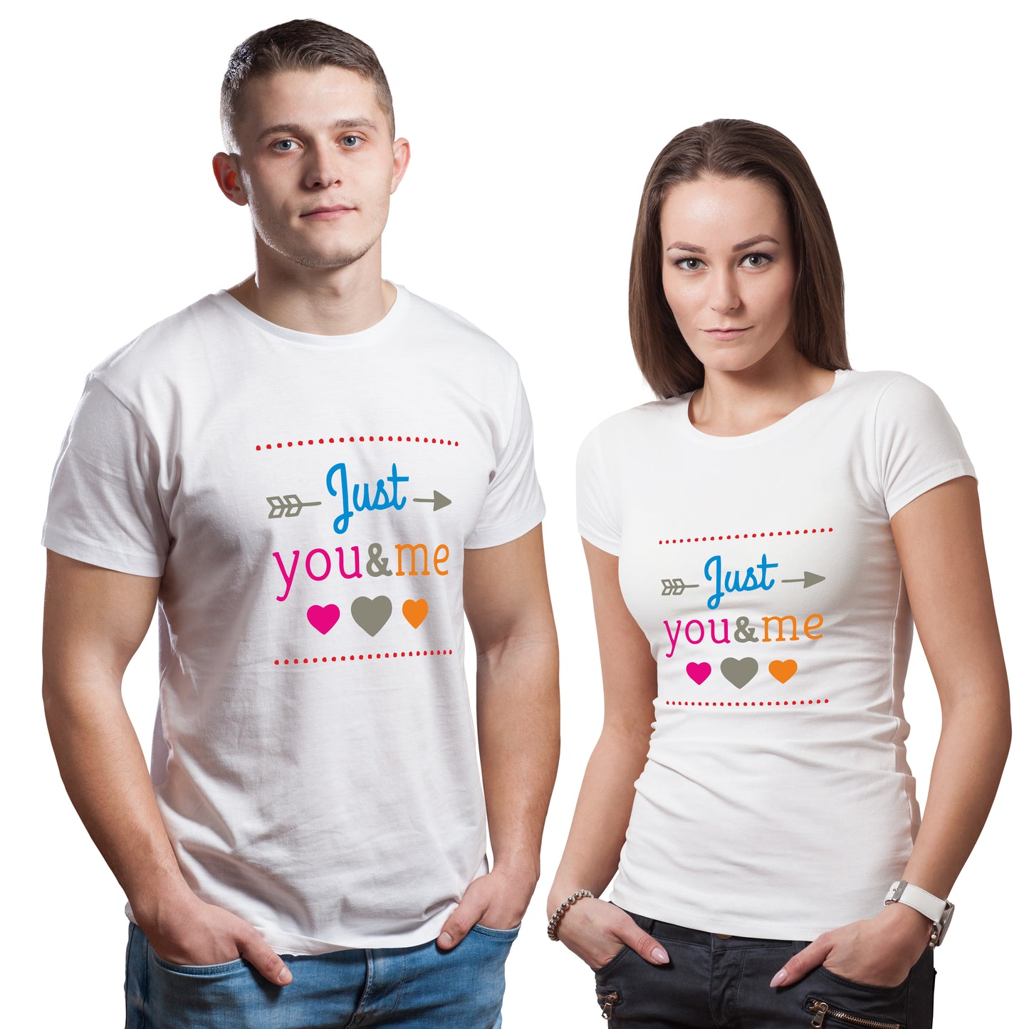 Just you and me matching Couple T shirts- White