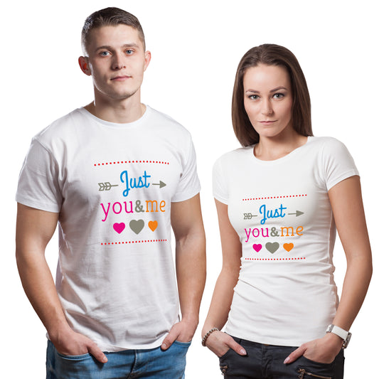 Just you and me matching Couple T shirts- White