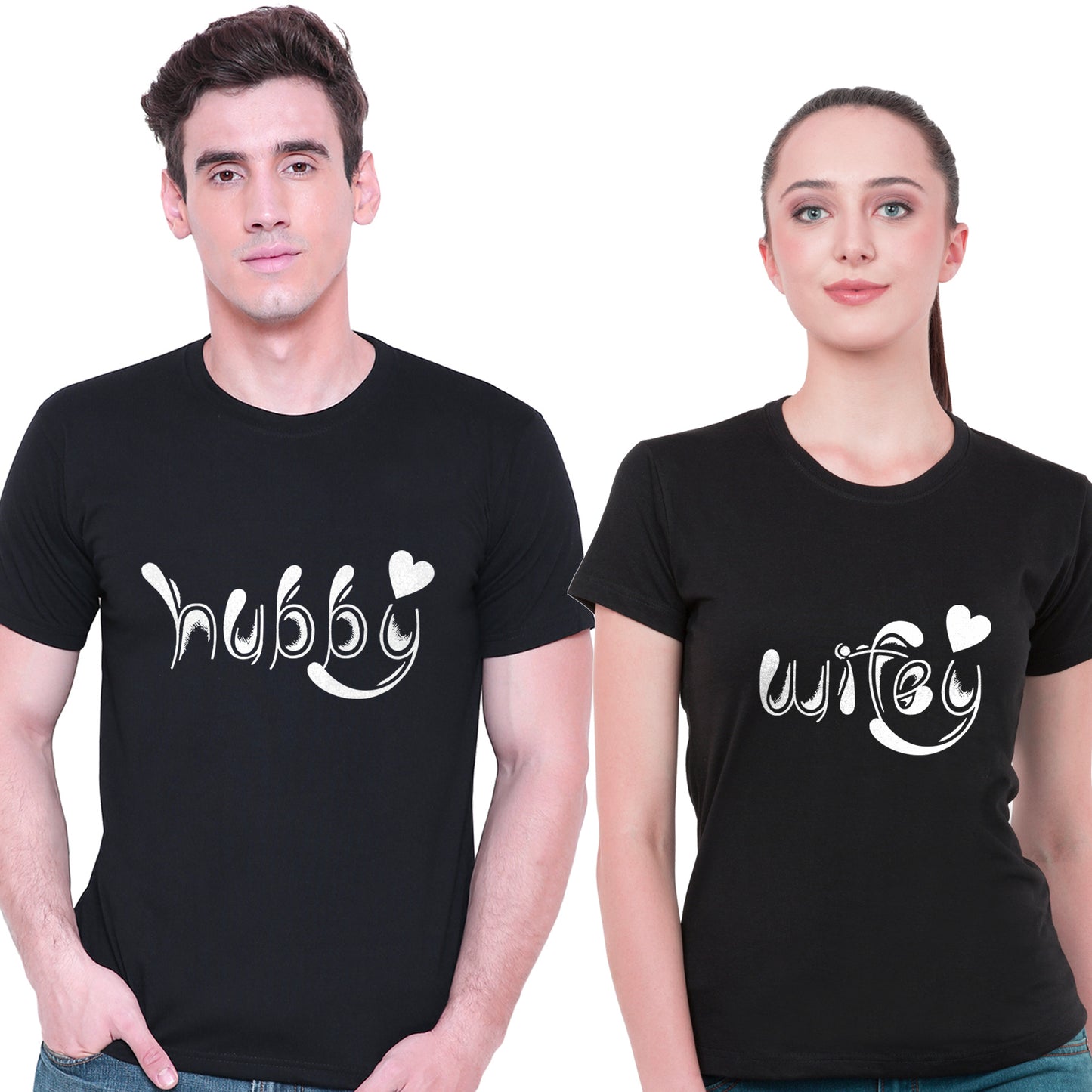 Hubby Wifey matching Couple T shirts- Black