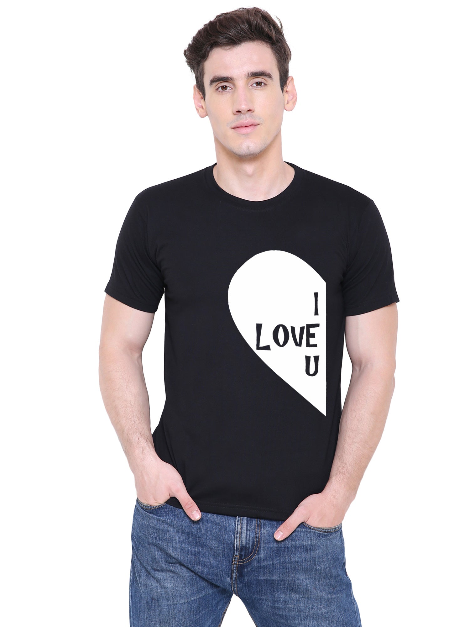 Half Heart matching Couple T shirts- Black