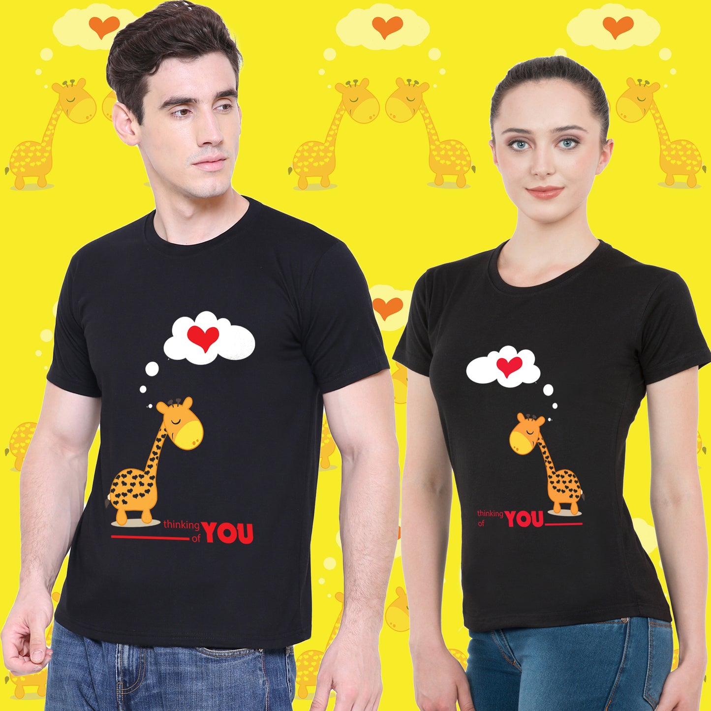 Thinking of you matching Couple T shirts- Black