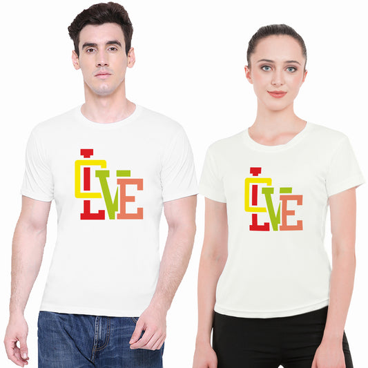 Love Quote Multicolored matching Couple T shirts- White