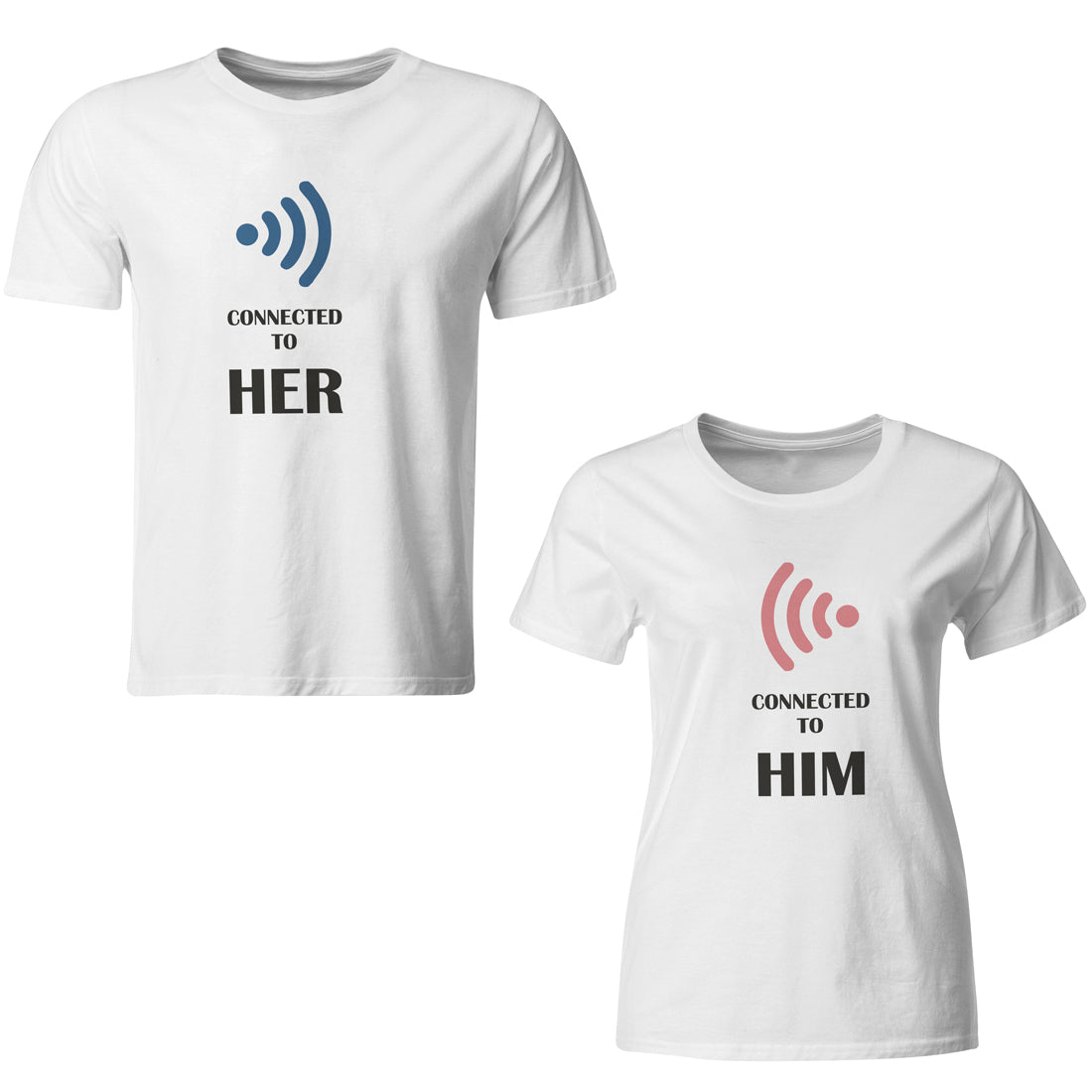 Connected to him/her  matching Couple T shirts- White