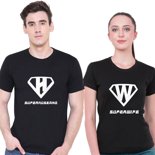 Super Husband & Wife matching Couple T shirts- Black