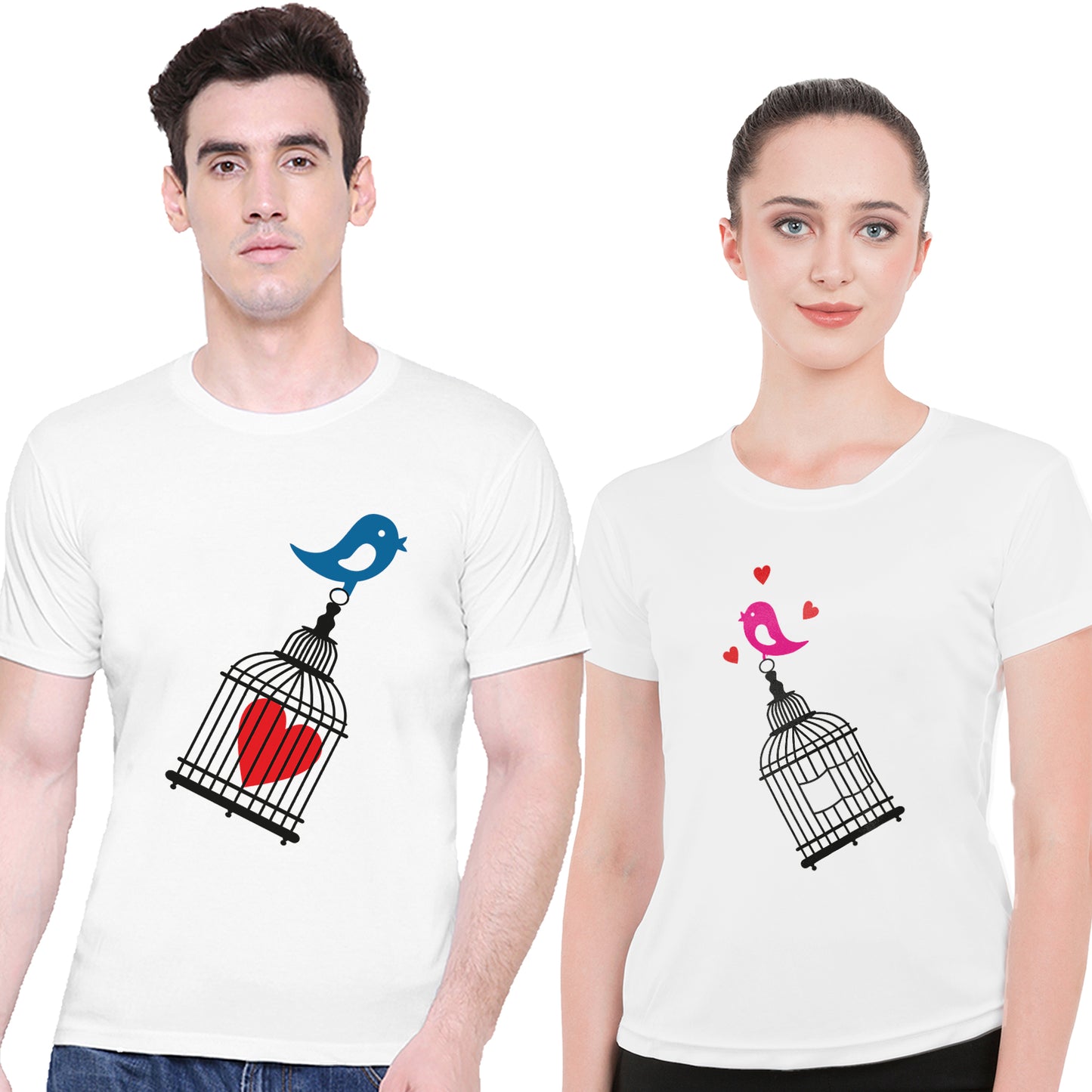 Love Bird matching Couple T shirts- White