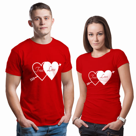 True Love with Heart matching Couple T shirts- White