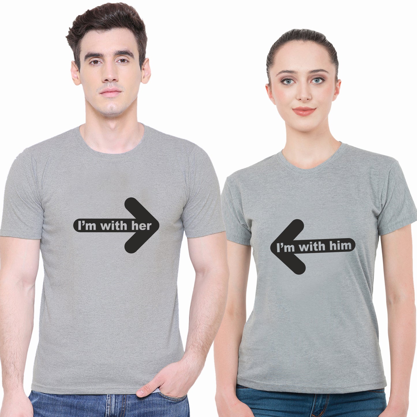 With him & her matching Couple T shirts- Grey