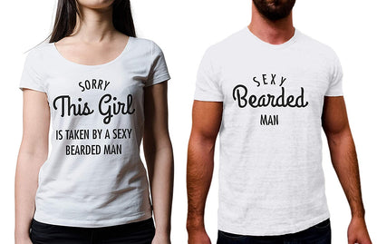Sexy Bearded Man matching Couple T shirts- White