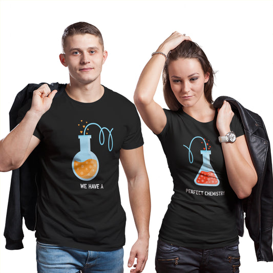 Perfect Chemistary matching Couple T shirts- White